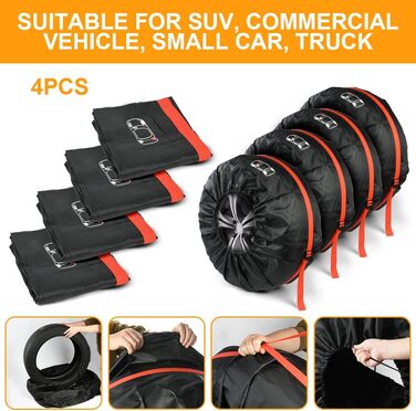 Набір чохлів для шин 4 шт., захисні чохли для шин 13-18 дюймів, з ручкою, для зимових та літніх шин, для чистого транспортування та зберігання, чорний, S(діаметр 66 см)