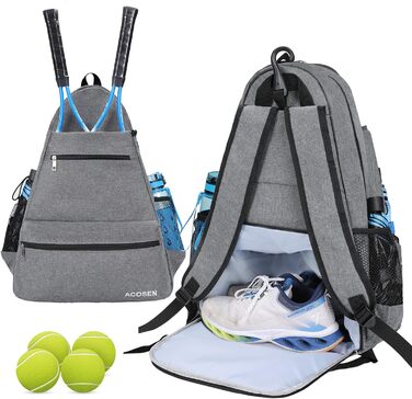Тенісний рюкзак Acosen-великі жіночі та чоловічі тенісні сумки для тенісних ракеток, ракеток для піклболу, ракеток для бадмінтону, ракеток для сквошу, м'ячів та інших аксесуарів (сірий-B)