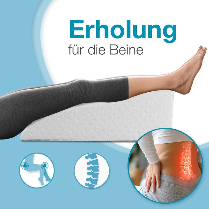 Подушка для підйому ніг ELONEO з піною з пам'яті, 68x40x16 см, для зняття навантаження, знімний чохол (Medium, Біла)