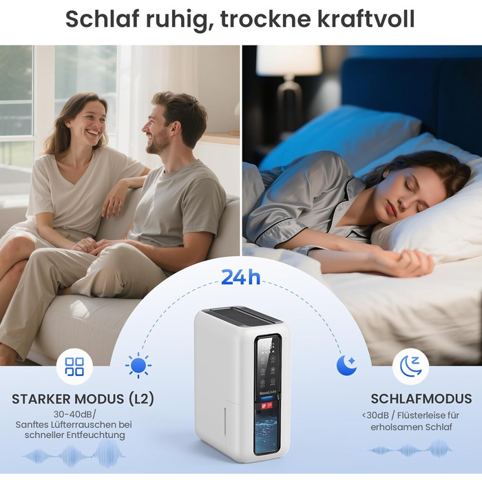 Електричний осушувач повітря з 2L баком та контролем вологості - тихий, для ванної кімнати, шафи. Білий та чорний кольори