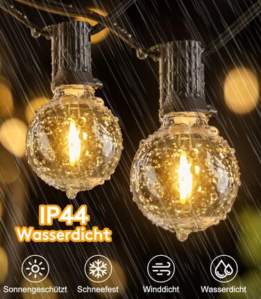 Ланцюжок прикрас LED для вулиці: 20M, 65ft, G40, для саду, балкону, павільйону, тераси, вечірки, з пульт дистанційного керування, IP44, вологостійкий, 20M