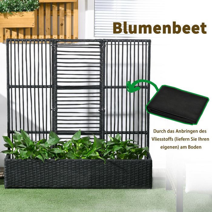 Піднята клумба Outsunny Poly Rattan з решіткою, ящик для квітів, ящик для рослин, клумба, для саду, балкона, чорний, 103 x 103 x 29 см