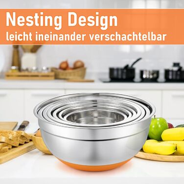 Набір мисок Hunnycook 7 шт. з нержавіючої сталі з кришкою, 5L, 4.5L, 4L, 2.4L, 1.7L, 1.25L, 0.8L, миски для салатів, стійкі до миття в посудомийній машині