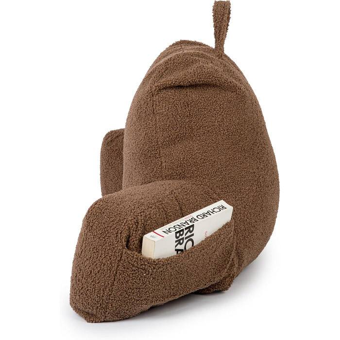 Підголовник Flumi з підлокітниками для читання, перегляду телевізора та відпочинку, подушка для ліжка та дивана знімний чохол, наповнювач Foam, ручка для перенесення (Boucle, коричневий)