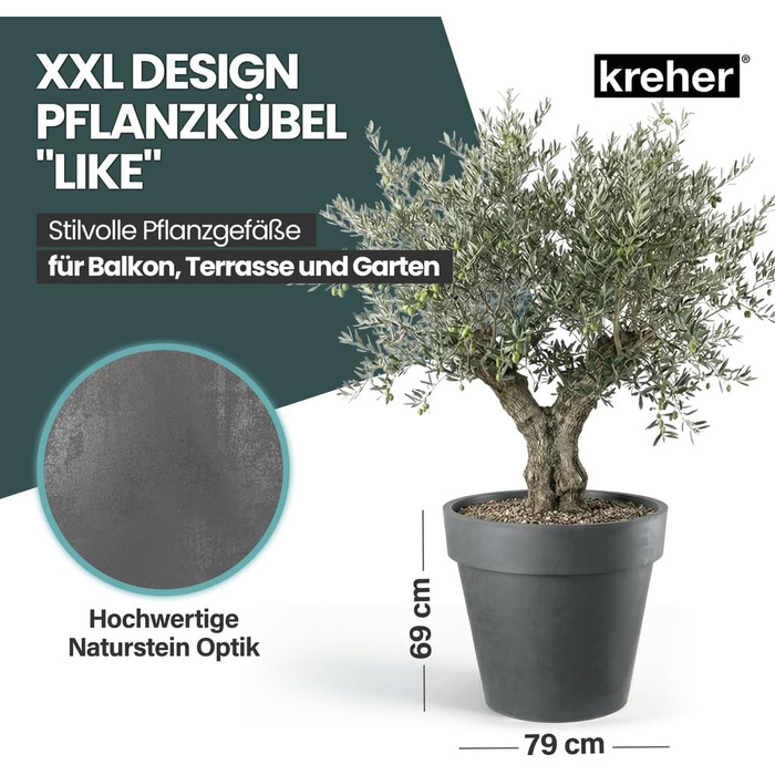 Крехер горщик для рослин XXL, круглий, діаметром 79 см / 58 см, з роликами. Чудовий елемент декору для саду, тераси, ресторану та комерційних приміщень! (XL-діаметр 58 см)