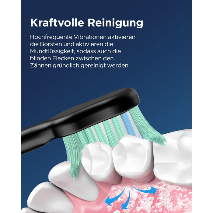 Електрична зубна щітка звукового типу для дорослих та дітей, 5 режимів чищення, 3 інтенсивності, таймер, 8 насадок, чорна, 1 шт.