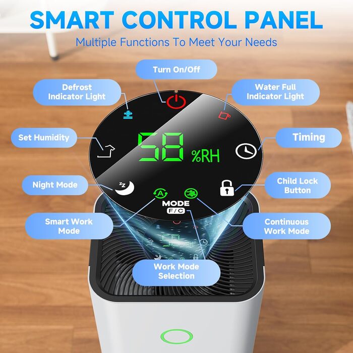 Електричний осушувач повітря 15L, тихий, з таймером 24H, захистом від переливу, дитячим блокуванням, для квартири, підвалу (білий)
