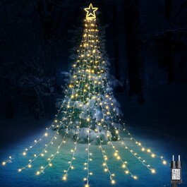 Гірлянди для різдвяної ялинки Geemoo з зірками, 3 м х 9 гірлянд, 317 світлодіодних вуличних різдвяних вогнів, гірлянда для крижаного дощу Вей