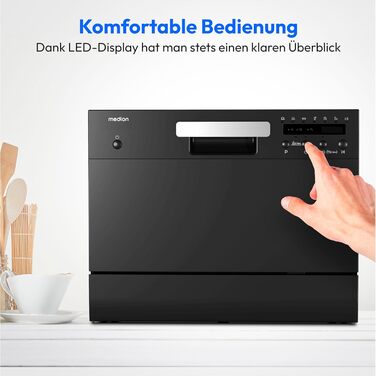 MEDION Посудомийна машина DWT60 (6 комплектів, 7 програм, ECO, AquaStop, LED дисплей, захист від дітей), чорна