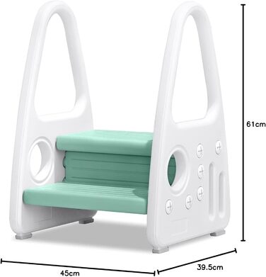 Триттхокер для дітей LZQ Kinder: 2 сходинки, навчальний стільчик-сходинка, піраміда, антиковзкий, пластик, для ванної/кухні, зелений