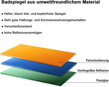 Елегантне дзеркало для ванної кімнати з LED-підсвічуванням 45x60 см, холодне біле світло, IP44, енергозбереження, для ванної кімнати, настінне