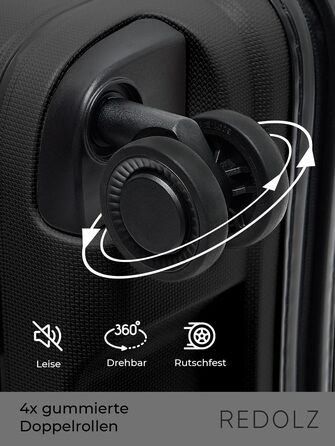 Візок REDOLZ Hard Shell XL 77 см, легкий поліпропілен, 4 подвійних колеса & TSA, чорний