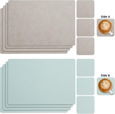 Набори підставки під тарілки YIHELU, 6 шт., штучна шкіра, миються, неслизькі, для кухні та їдальні, м'ятно-зелений/слонова кістка