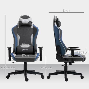 Крісло ігрове Vinsetto Ergonomic з регулюванням висоти, підголівником та поперековою підтримкою, блакитне
