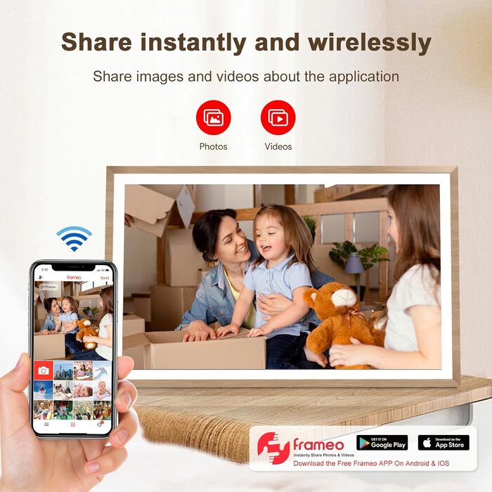 Frameo Цифровий фоторамка 15.6 дюймів Wi-Fi, FHD IPS сенсорний екран, 32GB, віддалене завантаження фото та відео, календар, погода, музика