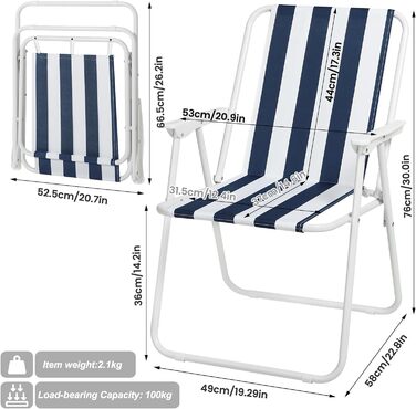 Крісло для кемпінгу WOLTU складне, розкладне крісло запальничка для вулиці, рибальське крісло з підлокітниками, пляжне крісло Складаний табурет для кемпінгу Тераса пляжного саду, CPS8151sz (білийсиній)