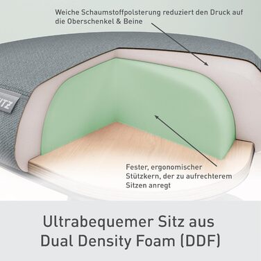 Офісний стілець Leitz Ergo Active з піною подвійної щільності, регульована висота 57-82 см, оббивка з переробленого матеріалу (110 кг), колір світло-сірий