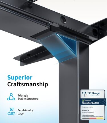 Електричний стіл MAIDeSITe T2 Pro Plus (Чорний) з регулюванням висоти, 2 мотори, 4 пам'яті, нагадування про зміну положення