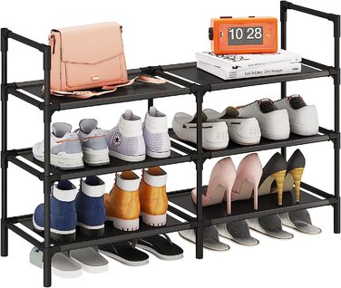 Поверхова полиця для взуття Calmootey, дворядна, органайзер для зберігання, полиця для взуття на 20-25 пар для передпокою, вітальні, (3-ярусна, чорного кольору), 5-