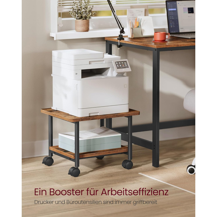 Столик для принтера VASAGLE на колесах, з полицею, для офісу та дому, індустріальний стиль, вінтажний колір, OPS002B01V1