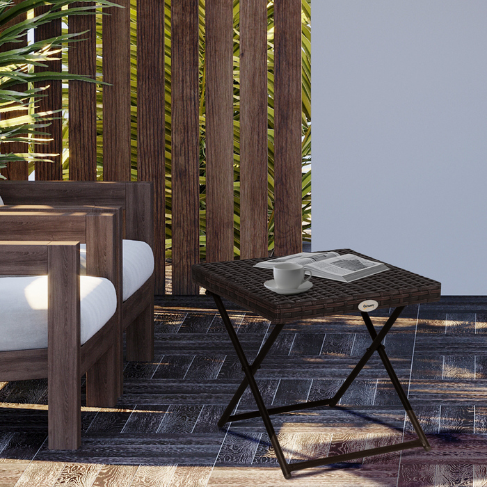 Outsunny Garden Стіл Бічний столик Підставка для квітів складна 40x40x40 см Поліротанг Металевий Коричневий для садових меблів і патіо