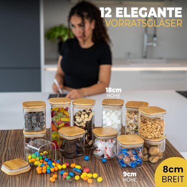 Скляні банки для зберігання з кришкою, круглі - 5 шт по 850 мл, посилене скло, герметичні контейнери для продуктів, кухонні органайзери (12 шт, кутові)