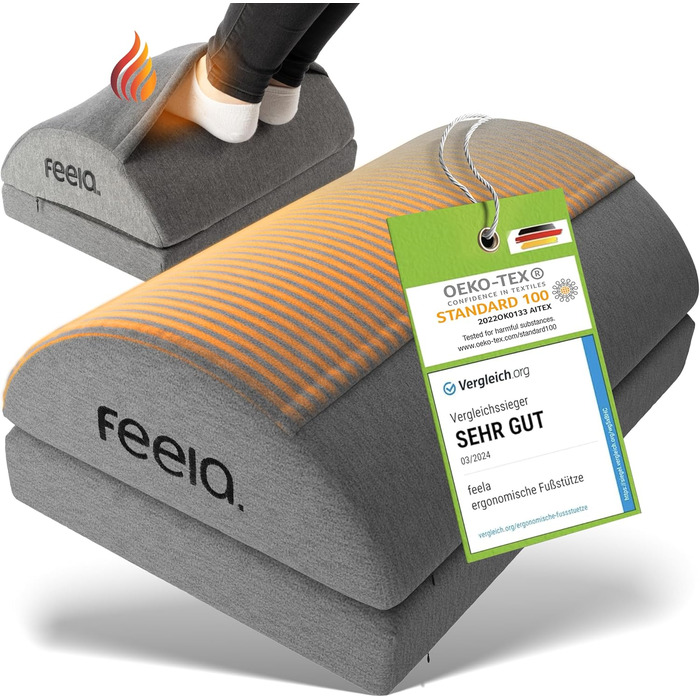 Підставка для ніг під стіл Feela® – ергономічна підставка для ніг, footrest, пуф для ніг – для комфорту та підтримки, без термосумки (з термосумкою, темно-сірий)