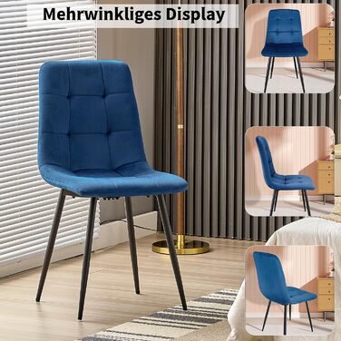 Набір обідніх стільців, м'який стілець з оксамитовою оббивкою та чорними металевими ніжками, кухонні стільці з номінальною вантажопідйомністю 120 кг, (6 шт., блакитний)