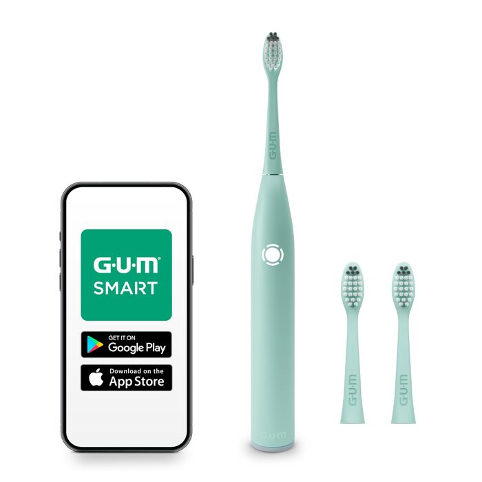 Електрична зубна щітка GUM SMART ONE з контролем швидкості, таймером, 4 режимами чищення, акумулятором до 6 тижнів та додатковими насадками (3 шт) м'ятно-зеленого кольору