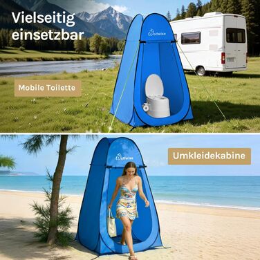 Складана душова кабіна-намет WolfWise для кемпінгу та переодягання, водонепроникний намет-туалет з UV-захистом, компактний та легкий (1,9м x 1м), синій