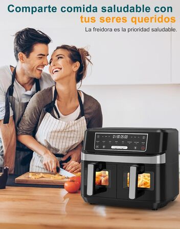 Подвійна фритюрниця без олії з 2 камерами, 10л, 8-в-1, сенсорний екран, таймер, XXL