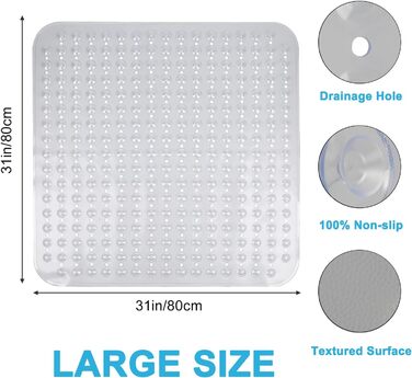Нековзний килимок для душу 60x60 М'який, швидковисихаючий протиковзкий килимок, стійкий до цвілі, з дренажними отворами