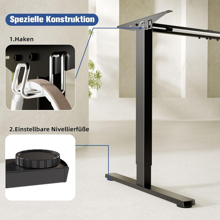 Ергомейкер: Регульований за висотою стіл-підйомник з пам'яттю та плавним запуском/зупинкою, 2-х секційний телескопічний електричний стіл-підйомник (чорний). Одномоторне стійке підйомне шасі.