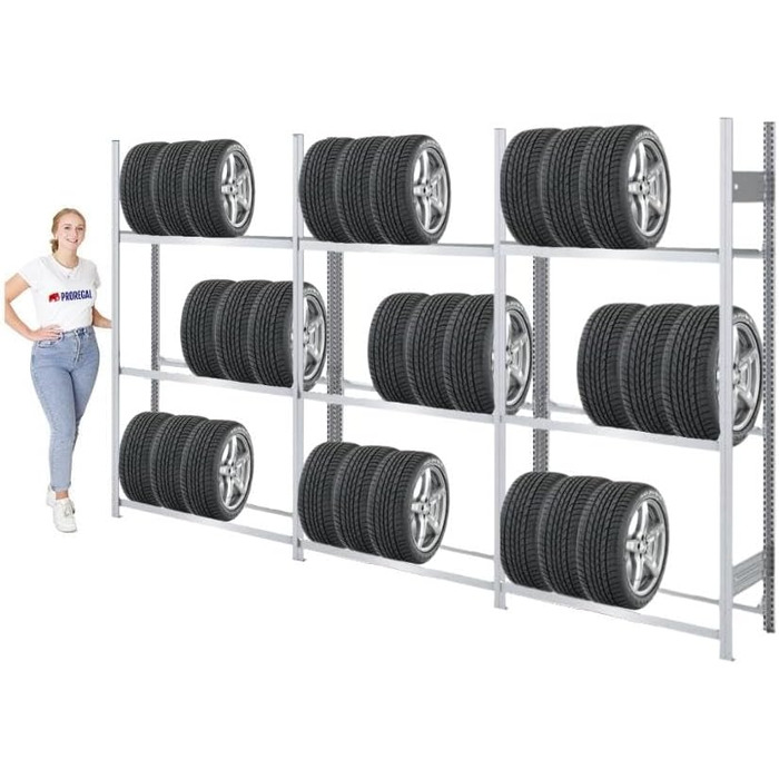 Стеляж для шин PROREGAL PROEGAL – німецька якість, 200x100x43 см, 3 яруси, 150 кг на ярус, до 5 шин на ярус