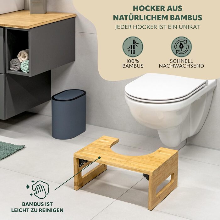 Електричний табурет для туалету Eluno з бамбука, складаний, антиковзкий, для дорослих та дітей - для полегшення при запорах та здуттях