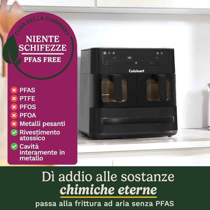 Фритюрниця Cuisinart XXL 10.4L з двозонним нагріванням | Без PFAS та хімікатів | Для смаження, грилю, випікання, дегідратації та підтримання тепла | 2 x 5.2L, 8+ порцій | Знімні деталі, придатні для миття в посудомийній машині (3 камери, чорний)