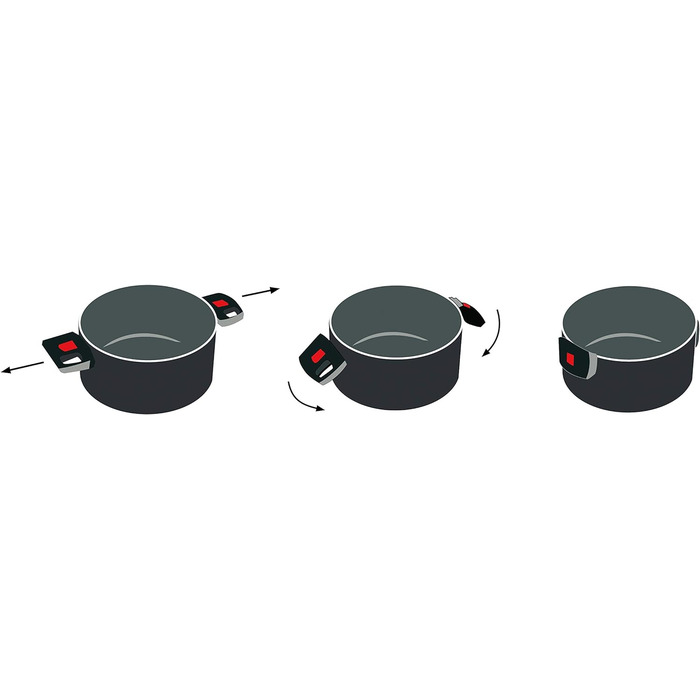 Набір каструль BALLARINI Click + Cook, 3 шт. (16, 20, 24 см), зі скляними кришками, з антипригарним покриттям, з відкидними ручками, чорний