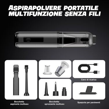 Акумуляторний ручний пилосос для авто та дому 4-в-1, безщітковий мотор 26000Па, 3 режими потужності, з підсвіткою (Сірий)