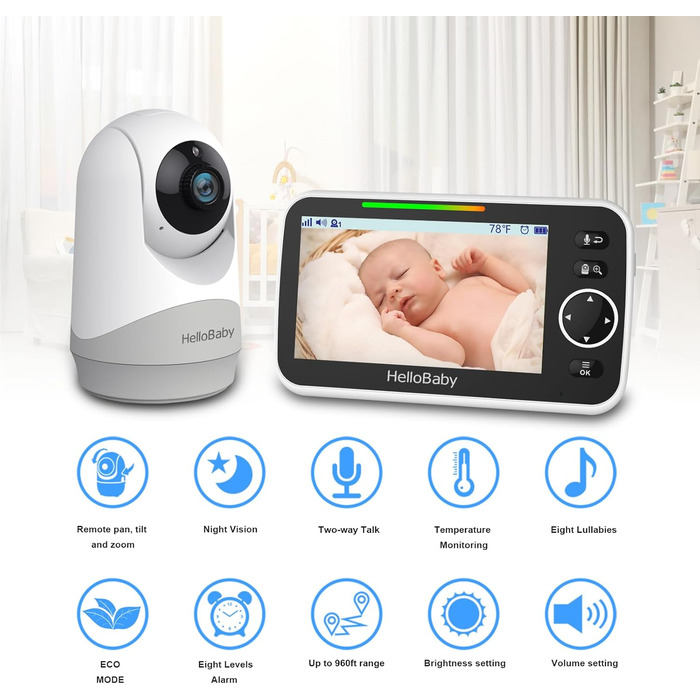 Відеоняня HelloBaby HB6250 з камерою та аудіо, 5