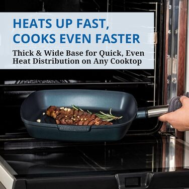 Сковорода-гриль Westinghouse PERFORMANCE SERIES 28 см з нержавіючої сталі, підходить для індукції, грилю та всіх типів плит, з антипригарним покриттям, для духовки та миття в посудомийній машині, алюміній, блакитний