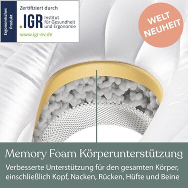 Ортопедична подушка для сну на боці Traumreiter Visco XXL PRO, ергономічна подушка-бумеранг Full Body Builder з ефектом пам'яті (Memory Foam) для чоловіків, сіра, Deluxe
