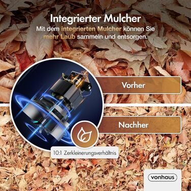 Електричний садовий пилосос-набір VonHaus 3000W: пилосос, дмухач, мульчер. Для саду, тераси, під'їзної дороги. З мішком 35л, плечовим ременем. Модель 8100089