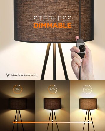 Світлодіодна підлогова лампа Tomons з димером, чорна. Сучасна торшер на тринозі з металу для вітальні та спальні, лампа для читання