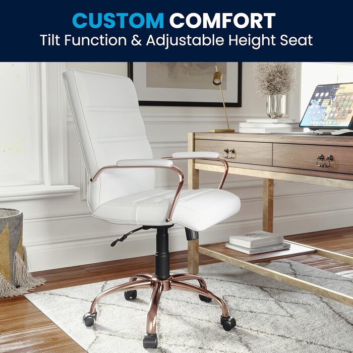 Крісло шеф Flash Furniture: обертне, біле шкіряне, з червоно-золотим каркасом, 61x58,5x103,5 см