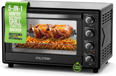 Міні-піч Stillstern 35л з конвекцією, Pizza Ø28, CYCLONE PRO+ антипригарне покриття, функція розморожування, таймер 2год, для кемпінгу, гриль з насадкою для шашлику