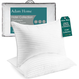 Подушка Adam Home з 2 частин Подушка готельної якості Бічна подушка для сну Подушка для ліжка з відскоком Гіпоалергенна та стійка до кліщів Готельна подушка преміум-класу з наповнювачем 2 шт. и Подушки з білою смужкою 2 упаковки