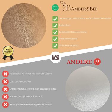 Набори підставки під тарілки Amber&Bee Lederoptik, 6 шт., миючіся, колір каштанове дерево