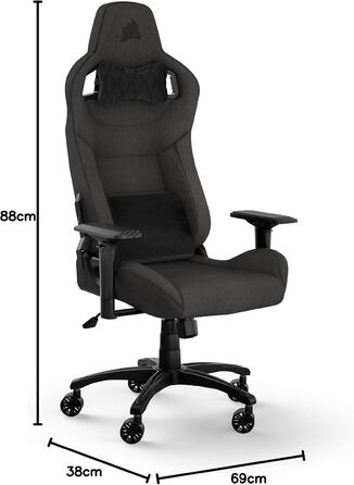 Ігрове крісло Corsair T3 RUSH Fabric (2023) – Стиль автоспорту, тканинне покриття, подушки для шиї та спини