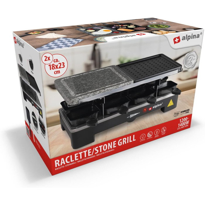 Гриль Alpina Raclette - зі сковорідками і лопатками - 1400 Вт - 8 персон, 8711252182247