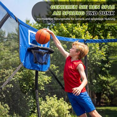 Батут Devoko вуличний з сіткою та кільцем для баскетболу, до 150 кг, Ø 305 см - для дітей та дорослих, блакитний